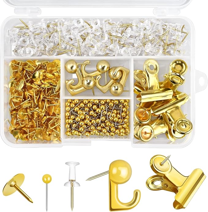 350 Pcs Gold Push Pins Set 5 Styles Decorative Thumb Tacks Assorted Push Pins for Bulletin Board, Cork Board-DeskLoop Office