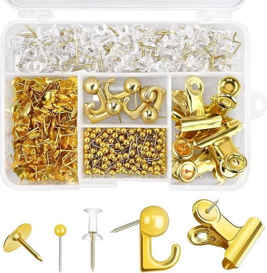 350 Pcs Gold Push Pins Set 5 Styles Decorative Thumb Tacks Assorted Push Pins for Bulletin Board, Cork Board-DeskLoop Office