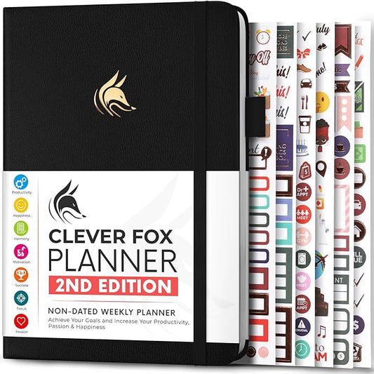 Clever Fox Planner 2nd Edition – Colorful Weekly & Monthly Goal Planner, Time Management & Productivity Organizer, Undated, A5 (Black)-DeskLoop Office