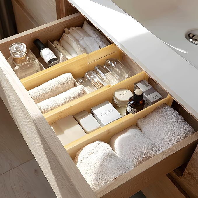 VaeFae 3 Pack Bamboo Drawer Dividers, 4" High Adjustable 11.9-17.1" Clothes Drawer Organizers, Expandable Separators for Bedroom/Bathroom/Kitchen/Office Storage-DeskLoop Office