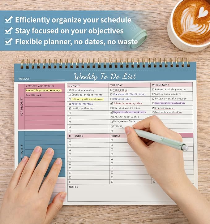 Weekly To Do List Notepad, 52 Undated Sheets (8.5"×11") Duplex-printed Weekly Planner Notepad For Work Home School Office Desk Accessories Supplies & Goal Setting Tasks - Blue-DeskLoop Office