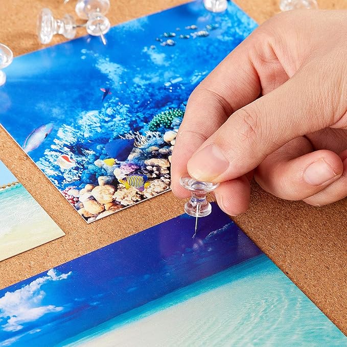 Outus 100 Pcs Giant Push Pins Large Thumb Tacks Plastic Heads 1 Inch Jumbo Push Pins for Cork Board Map Posters Office School(Clear)-DeskLoop Office