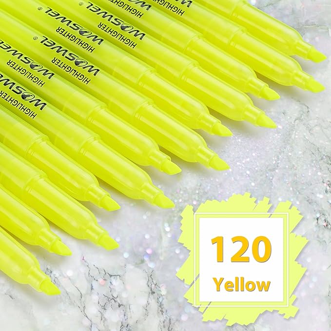 Highlighters Bulk, Woswel 120 Pack Fluorescent Yellow Highlighter Markers Set for Underlining, Color Transparent Visible Fluorescent Pen Shell, Wide Chisel Point Mark,Perfect for Classroom,Office,Home-DeskLoop Office