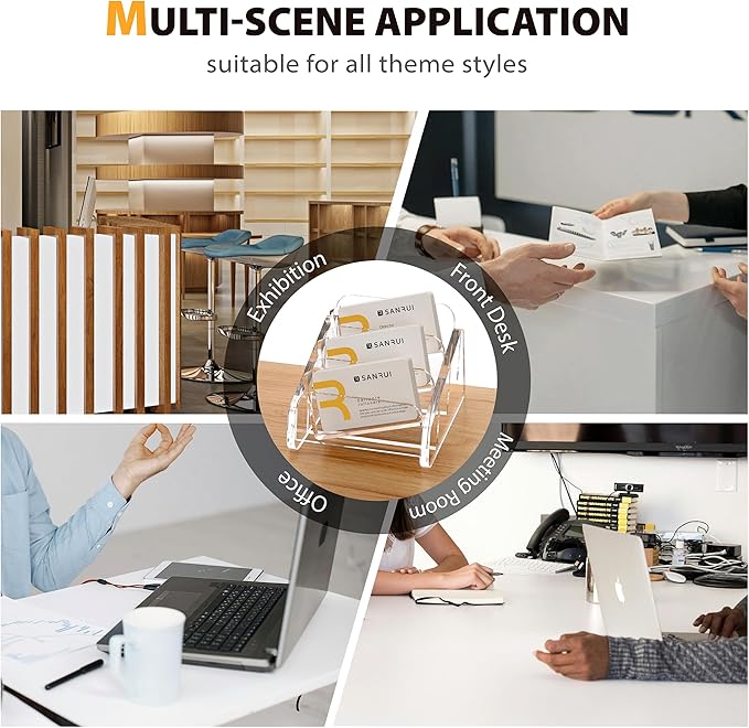 SANRUI Acrylic Business Card Holder for Desk, 3 Tier Clear Tilt Business Name Card Display Holders Stand Storage Organizer Fits 180 Business Cards (Horizontal, 3-Slot)-DeskLoop Office