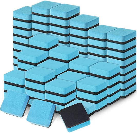 TaoBary 96 Pack Mini Dry Erase Erasers Bulk Magnetic Whiteboard Dry Erasers Classroom Supplies Whiteboard Chalkboard Cleaner for Teacher School Office, 1.97 x 1.97 Inch(Iight Blue)-DeskLoop Office