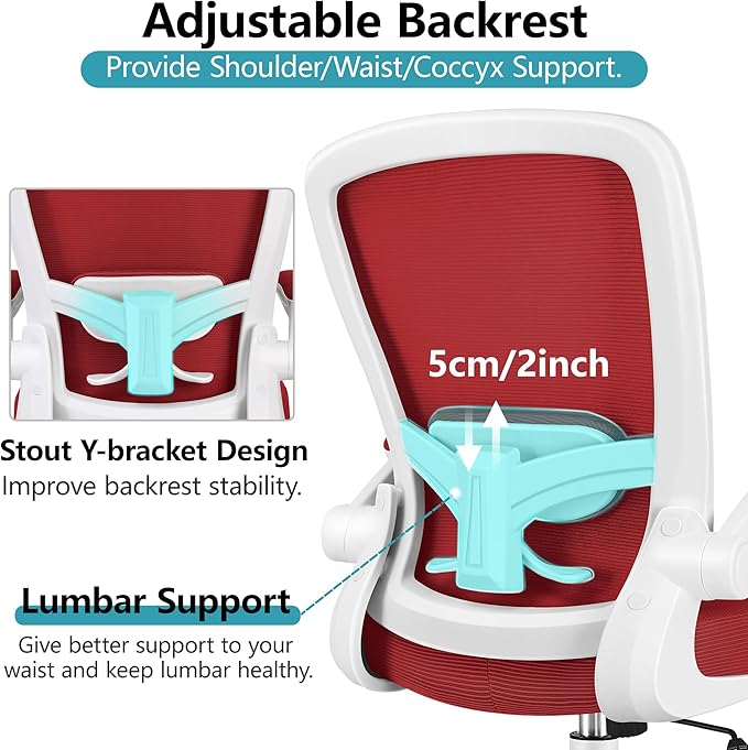 FelixKing Office Chair, Ergonomic Desk Chair Breathable Mesh Chairs with Adjustable High Back Lumbar Support Flip-up Armrests, Executive Swivel Comfy Task Computer Chairs for Home Office Fire Brick-DeskLoop Office