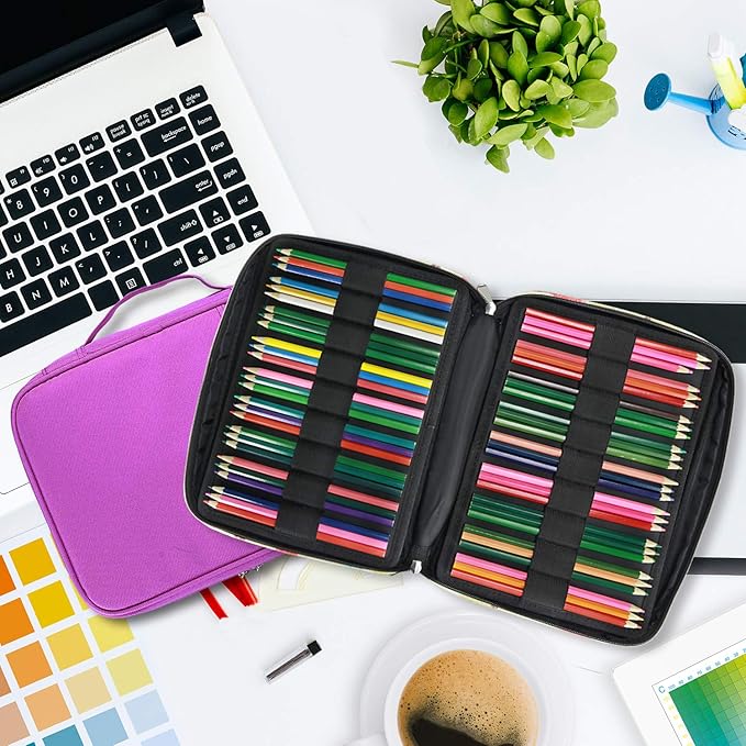 YOUSHARES 166 Slots Colored Pencil Case, 110 Slots Gel Pens fo Coloring Case Organizer, Handy Multilayer Color Pencil Holder for Glitter Gel Pens, Refills, Colored Pencils for Adults & Artist (Purple)-DeskLoop Office