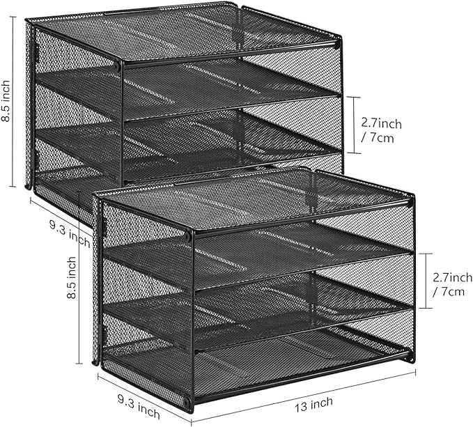 Samstar 2 Pack Paper Letter Tray, 3-Tier Desk File Organizer Paper Sorter Letter Shelf Rack, Mesh Made,Black-DeskLoop Office