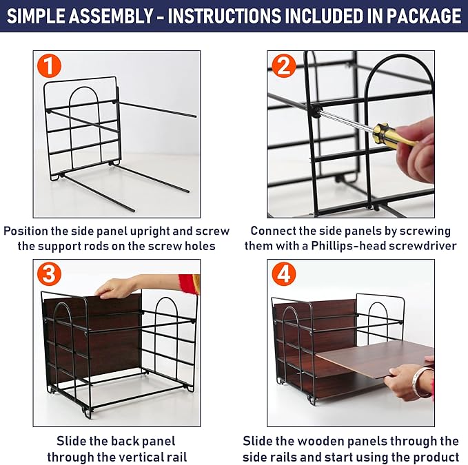4-Tier Office Organizer, Desk File Organizer with Wood Patterned Shelves, Office Supplies Desktop Organization for Storage of Paper, Bills, Letters, Multi-Functional Desk Organization and Accessories-DeskLoop Office