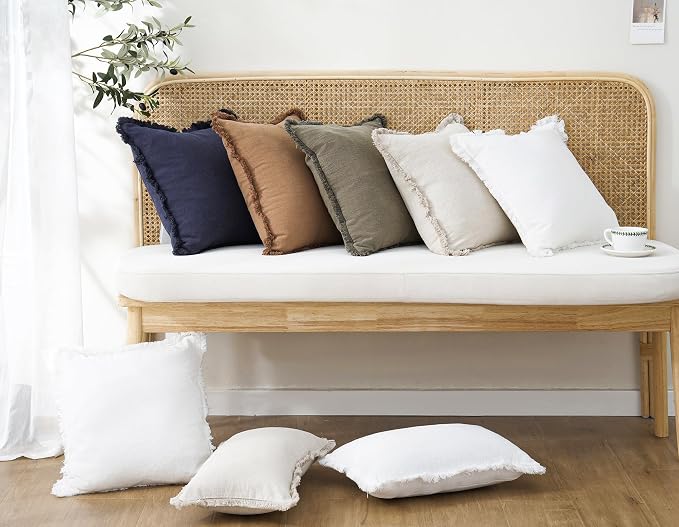 Foindtower Set of 2 Decorative Linen Fringe Lumbar Throw Pillow Covers Boho - Image 6