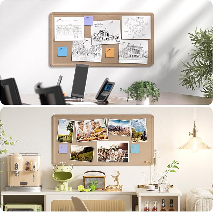 MaxGear Bulletin Board 35" x 17.5", Foldable Small Felt Board Vision Board Supplies, Cork Board for Office, Home, School, Pin Boards for Walls Decorative Picture Framed Display Board Beige Brown-DeskLoop Office