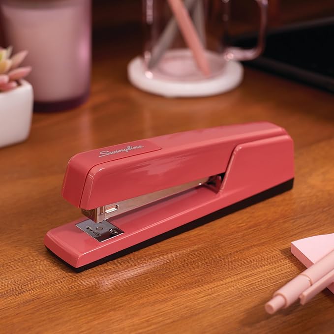 Swingline Stapler, 30 Sheet Capacity, 747 Classic Stapler, Jam Free, Metal, Lipstick Red (74718)-DeskLoop Office