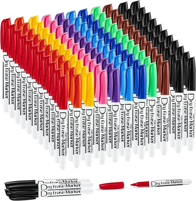 Volcanics Dry Erase Markers Low Odor Fine Whiteboard Markers Thin Box of 125, 10 Colors-DeskLoop Office