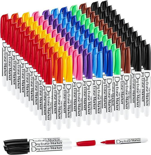 Volcanics Dry Erase Markers Low Odor Fine Whiteboard Markers Thin Box of 125, 10 Colors-DeskLoop Office