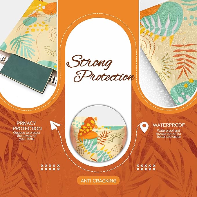 Colorful Leaves Poly Mailer 12x15.5 Inch 50 Pcs, Waterproof Shipping Bags for Clothing, Tear-Resistant Mailier Bags, Strong Mailing Bags with Self-Seal-DeskLoop Office