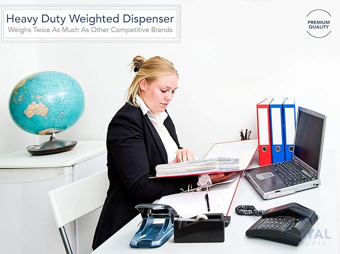Royal Imports Desktop Tape Dispenser Adhesive Roll Holder (Fits 1" & 3" Core) Heavy Duty Premium for Office, Home, School, Library, Crafts, Moving, Giftwrapping with Weighted Nonskid Base, Red-DeskLoop Office