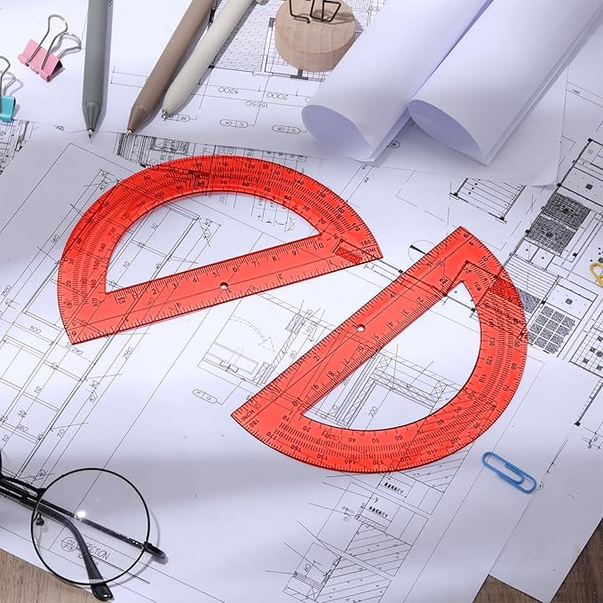 Zonon 2 Pcs 6 Inch Plastic Protractor Math Protractors 180 Degrees Angle Measurement, Translucent for Geometry Classroom Kid Student School Office Supplies(Red)-DeskLoop Office