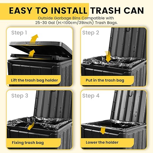 Outdoor Trash Can with Lid, Waterproof Resin Garbage Can with Tiered Lid, Outside Trash Bin for Patio, Kitchen, Backyard or Deck-DeskLoop Office