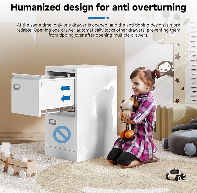 2 Drawer File Cabinet with Lock Metal Vertical Filing Storage Cabinet Office Home Steel Vertical File Cabinets for A4 Legal/Letter Size Narrow File Cabinet Locked,Assembly Required-DeskLoop Office