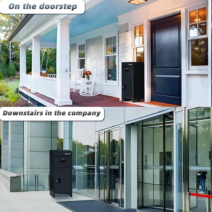 Package Delivery Boxes for Outside, Large Parcel Drop Boxes with Lock, Customize Address Stickers Package Drop Boxes for Outside is Waterproof,Package Delivery Box for Porch(Black,15.7*15.7*37.8 in)-DeskLoop Office
