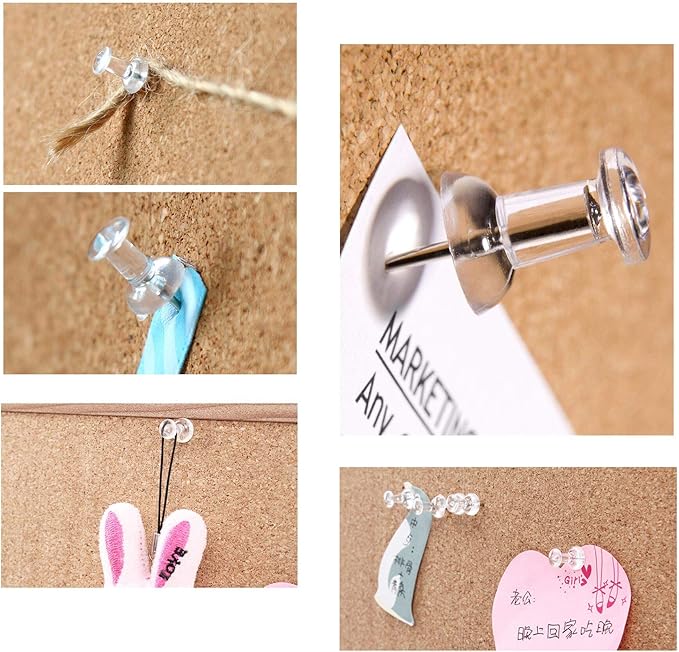 Clear Push Pins 600pcs Standard Thumb Tacks with Rose Gold Steel Point Transparent Plastic Head Pins for Hanging Photo Posters Craft Marking Map Wall Cork Board-DeskLoop Office