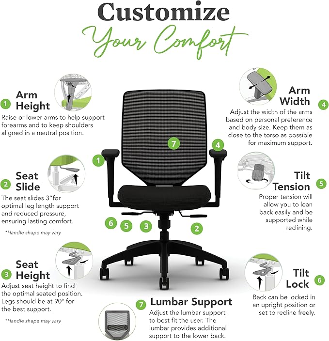 HON Solve Task Chair, Ergonomic Office Chair Mesh Back Support, Adjustable Lumbar, with Wheels, Height-Adjustable Arms, for Computers, Desks, Home Office, Black-DeskLoop Office