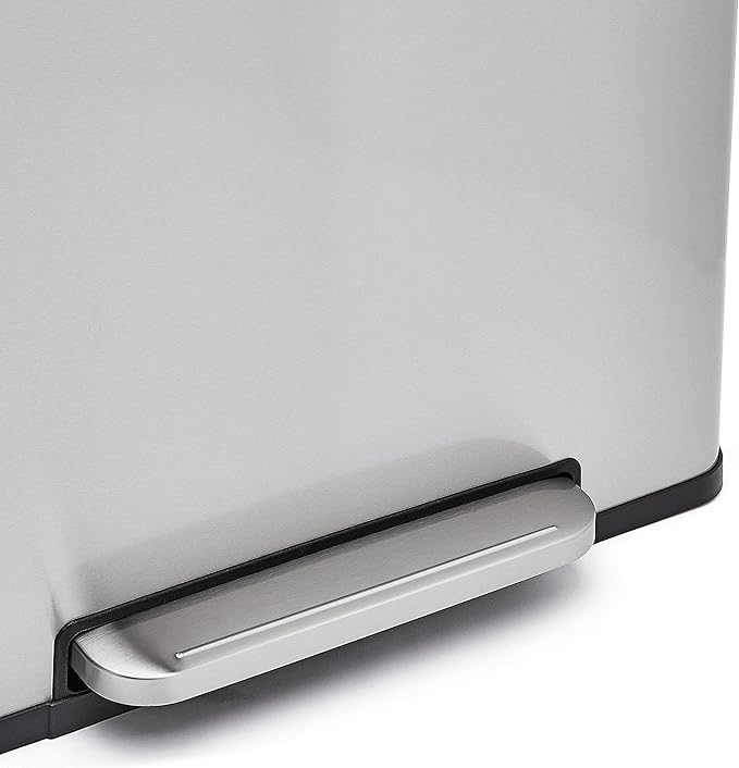 Amazon Basics Dual Compartment Recycling Trash Can with Soft-Close Lid and Removable Liner Buckets, 60 Liters, Rectangular, Grey, Silver-DeskLoop Office