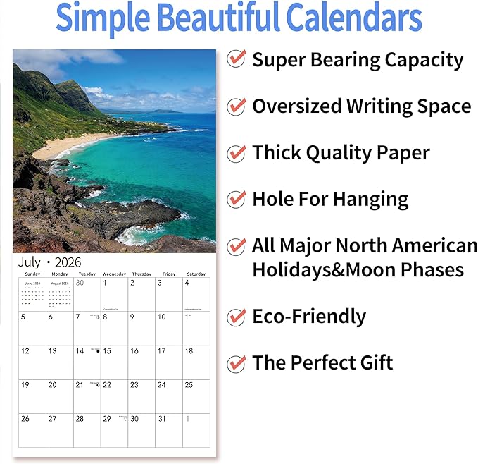 2026 Wall Calendar,Calendar 2026, July 2025 - December 2026, Wall Calendar Wild & Scenic Hawaii, 12" x 24" Opened,Full Page Months Thick & Sturdy Paper for Calendar Organizing & Planning-DeskLoop Office