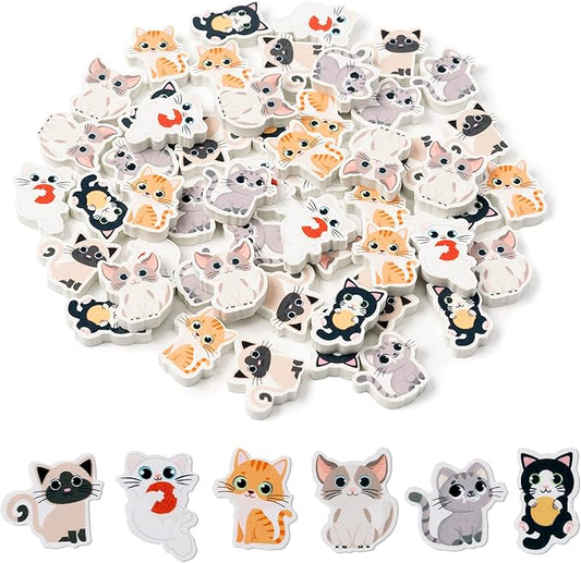 ANGOLIO 60Pcs Cute Cat Erasers Back to School Gifts for Kids Animal Pencil Top Erasers Mini Kawaii Cartoon 3D Desk Pet for Classroom Activities Rewards Game Prizes Birthday Party Supplies, 6 Styles-DeskLoop Office