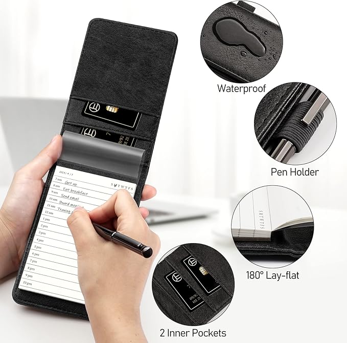 WEMATE 10 Pieces Small Notepad Holder Set Pocket Notebook - Included Mini Pocket Notepad Holder Set with 8 Memo Book Refills and Metal Pen for Meetings, Daily Records, and Notes 3 x 5 Inch (Rose Gold)-DeskLoop Office