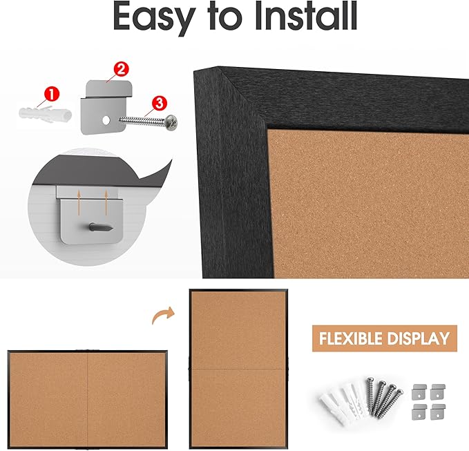 Board2by Extra Large Cork Bulletin Board 72" X 48", Foldable Notice Pin Board for Wall, Black Wood Framed 6'x4' Corkboard, Wall Mounted Noticeboard with 32 Push Pins for School, Home & Office-DeskLoop Office