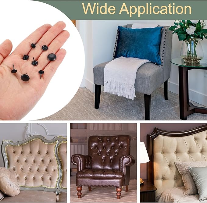 uxcell 100 Pcs Upholstery Tacks, 7 x 13mm Round Head Upholstery Nails Pins Vintage Decorative Furniture Tacks for Chairs Sofas Beds DIY Project, Black-DeskLoop Office
