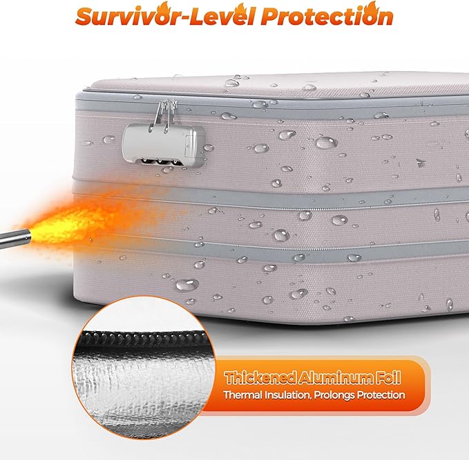 Nacial 5200℉ Fireproof Document Box with Lock, Expandable Document Organizer, Heat Insulated Fireproof Waterproof Box for File Storage, Portable Sturdy Handle for Important Documents Home Travel-DeskLoop Office