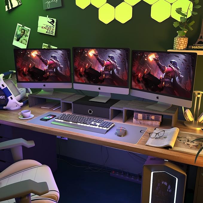 WESTREE Triple Dual Monitor Stand Riser with Drawer,Extra Large Adjustable for 2~3 Monitors,Solt for Phone & Tablet, Desktop Organizer Stand for Computer,Laptop,Printer,TV-DeskLoop Office