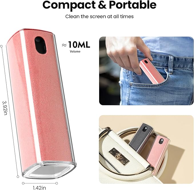 2 Pcs Screen Cleaner Kit, 3-in-1 Touchscreen Mist Cleaner Spray Bottle Tool & Microfiber Cloth for Phone/Laptop/Tablet/TV/Monitor/Car Screens(Pink+Grey)-DeskLoop Office