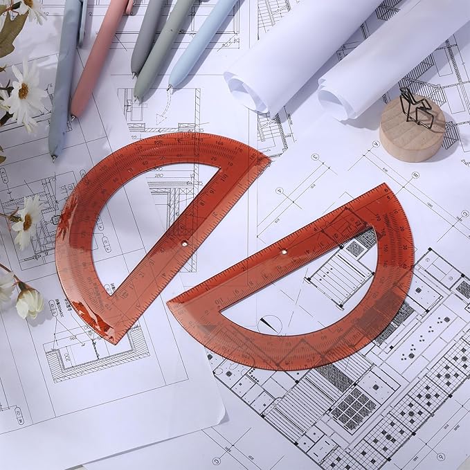 Zonon 2 Pcs 6 Inch Plastic Protractor Math Protractors 180 Degrees Angle Measurement, Translucent for Geometry Classroom Kid Student School Office Supplies(Brown)-DeskLoop Office