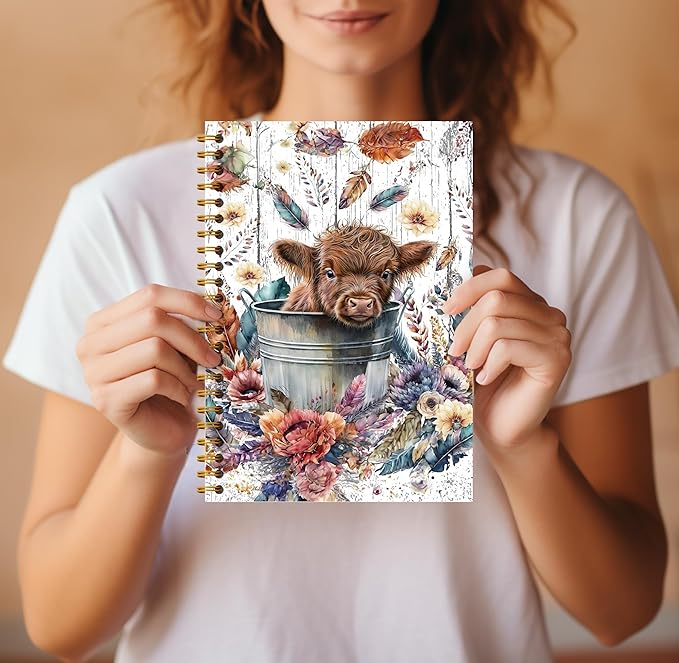 Highland Cow Notebook Journal - 5.5×8.3 Floral Spiral Journal Notebook, Highland Cow Gifts, Cow Gifts for Cow Lovers, Cow Gifts for Women, 164 Pages-DeskLoop Office