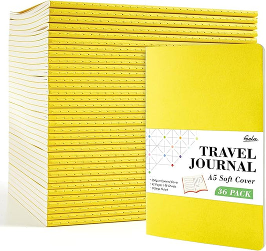 feela 36 Pack Soft Cover Journal Bulk, Lined Blank Travel Journal for Women Men Writing, Notebooks College Ruled for Work, Note Taking Notebook School Business Supplies, 8.2” x 5.5”, A5, Lemon Yellow-DeskLoop Office
