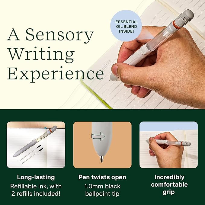 Lifelines Pen Diffuser Set, Cinnamon Roll - 1mm Black Ballpoint Pen with Scented Essential Oil Blend & 2 Ink Refills – Aromatherapy Diffuser & Sensory Immersion Diffuse Aroma As You Write