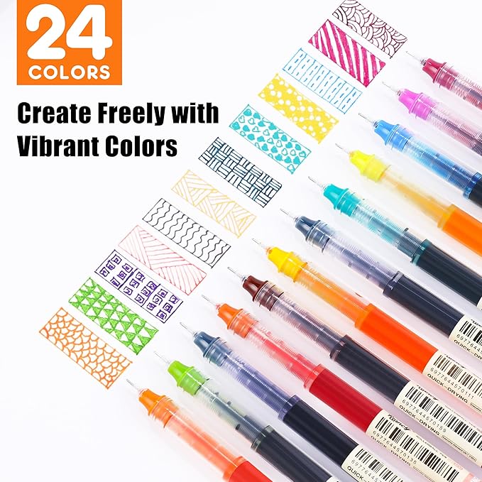 RIANCY Liquid Ink Rollerball Gel Pens, 0.5mm Extra Fine Point Tip, 24ct Assorted Colors, Smooth Writing No Smear No Bleed, Vibrant for Journaling, Drawing, Sketching, School Notes & Art Supplies-DeskLoop Office