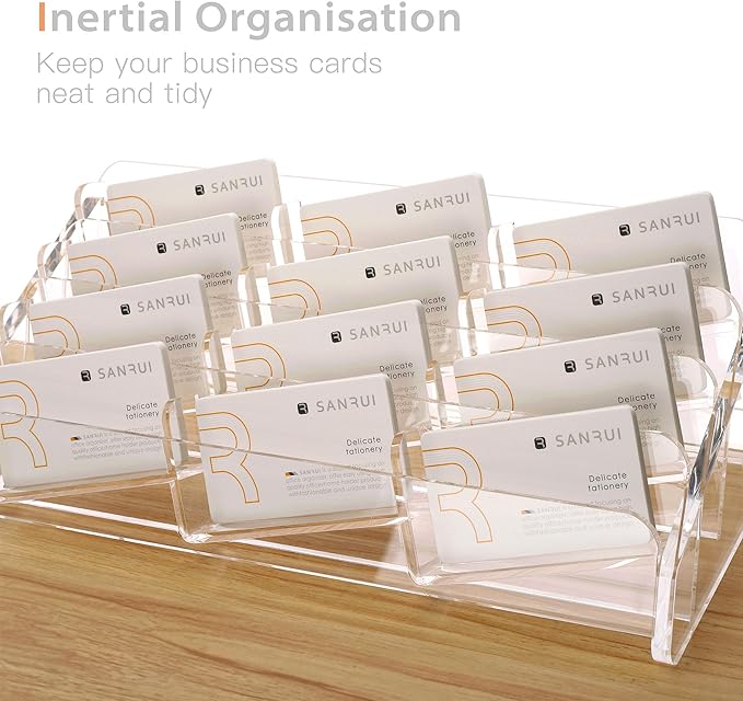 SANRUI Acrylic Business Card Holder for Desk, 4 Tier Clear Tilt Business Name Card Display Holders Stand Storage Organizer Fits720 Business Cards (Horizontal, 12-Slot)-DeskLoop Office