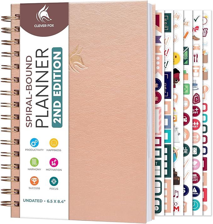 Clever Fox Planner 2nd Edition Spiral – Colorful Weekly & Monthly Goal Planner, Time Management & Productivity Organizer, Undated (Rose Gold)-DeskLoop Office