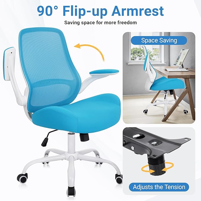 HYLONE Heavy Duty Office Chair, 5" Thickened Seat Ergonomic Desk Chair with Adjustable Armrests, Home Office Computer Chairs for Long Hours Mesh Executive Chair(Blue)-DeskLoop Office