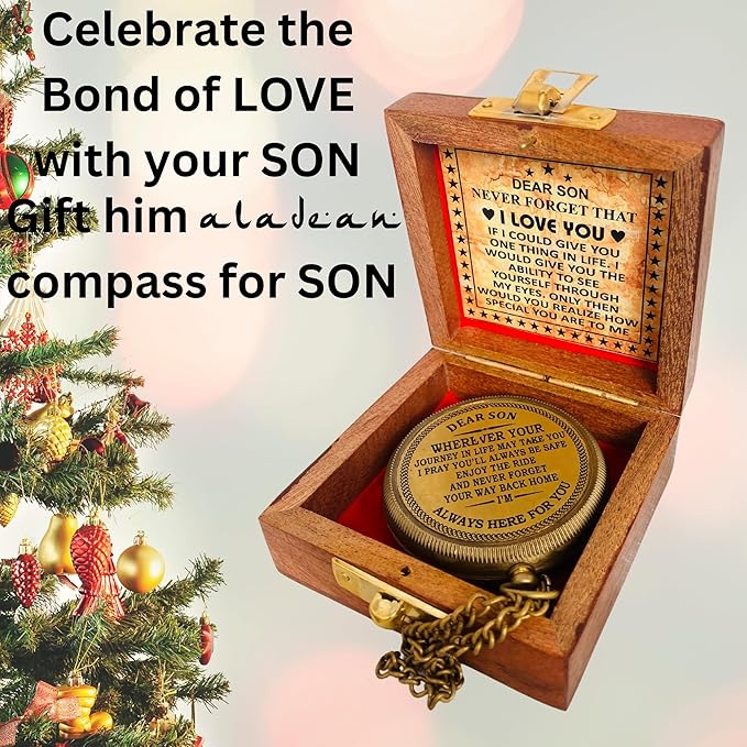 Gift for Son from Mom Dad | Engraved Compass 2" - Father to Son Gifts, Mom to Son Gifts for Graduation 2025, Birthday Baptism Confirmation Communion-DeskLoop Office