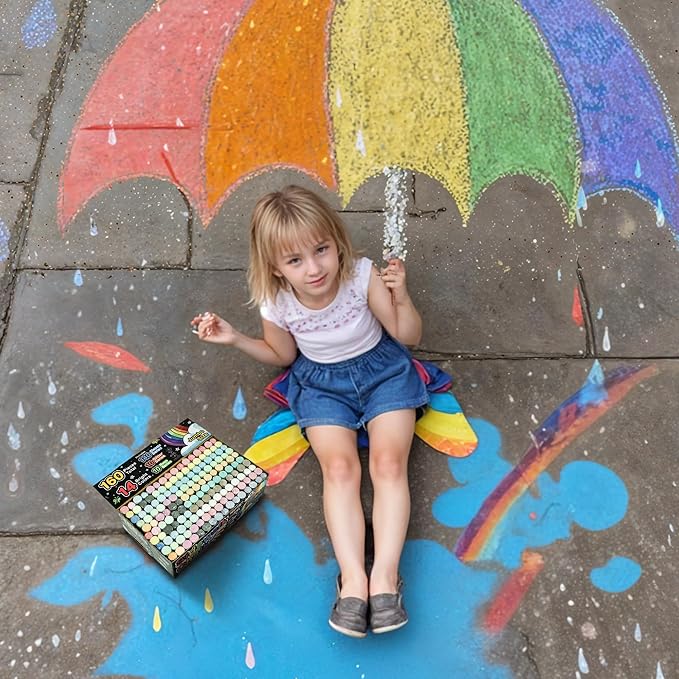 160 PCS Sidewalk Chalk for Kids - 14 Colors, 10 Glitter, 10 Neon Non-Toxic Washable Jumbo Chalks - Bulk Set of Outdoor Paint for Kids and Toddlers - Chalkboard Toys - Big Bucket Chalk for Party-DeskLoop Office