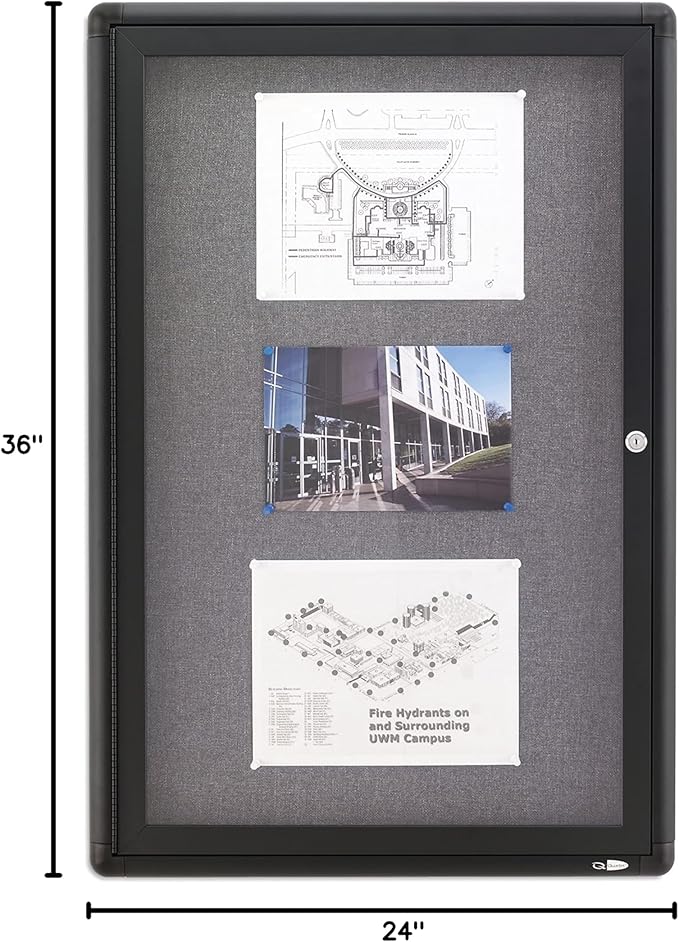 Quartet Enclosed Fabric Bulletin Board, 2 x 3 Feet, 1 Door, Black Frame with Gray Fabric (2363L)-DeskLoop Office