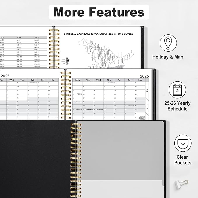 SUNEE 2025-2026 Appointment Book, Quarter-Hourly, Weekly & Monthly - from July 2025 to June 2026, 6.4"x8.3" Academic Planner, Flexible Cover, Note Pages, Bookmark, Spiral Binding, Black-DeskLoop Office