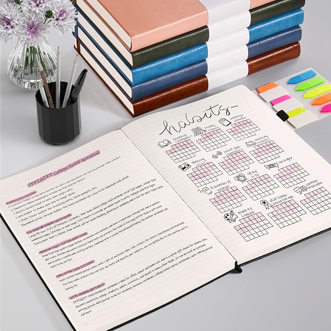 College Ruled Notebook, Large B5 Lined Journal Notebook, 314 Numbered Pages Work Notebook with Index Stickers, 100gsm Thick Paper, Hardcover Vegan Leather Journal for Women Men School Office, Green-DeskLoop Office