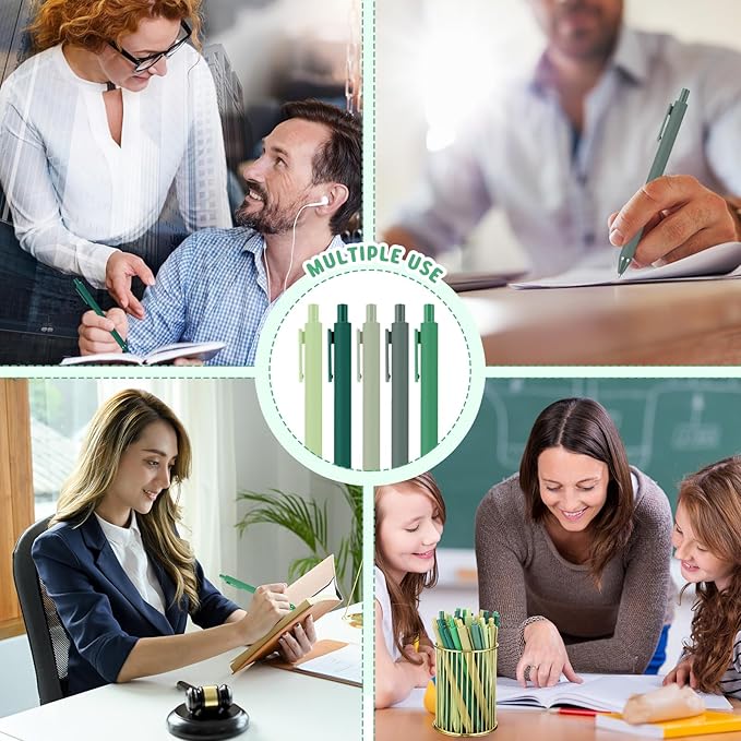 100 Pcs Ballpoint Pens Bulk Retractable Writing 1. 0 mm Black Ink Cute Pens Smooth Writing Color Fancy Gift for Teacher Student Employee Office School Home Baby Shower Supplies (Green Series)-DeskLoop Office
