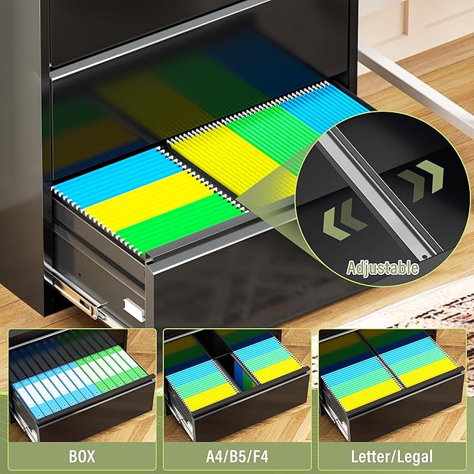 Crownland Lateral File Cabinet with 4 Drawers, 28" W Metal Lockable Office File Cabinets for Home Office- Stores Letter/Legal/A4/F4 Files(Black)-DeskLoop Office